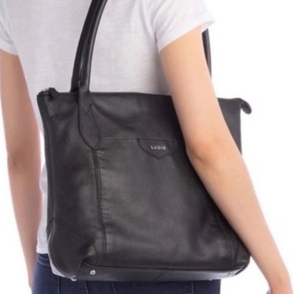 Lodis Siera Pebbled Black Leather Tote Shoulder Bag